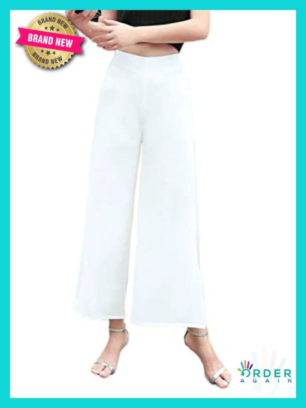 High Waist Flare Palazzo Pants Elastic Waist Dressy Trousers